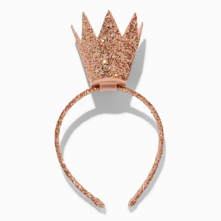 Claire&#39;s Club Rose Gold Glitter Crown Headband,