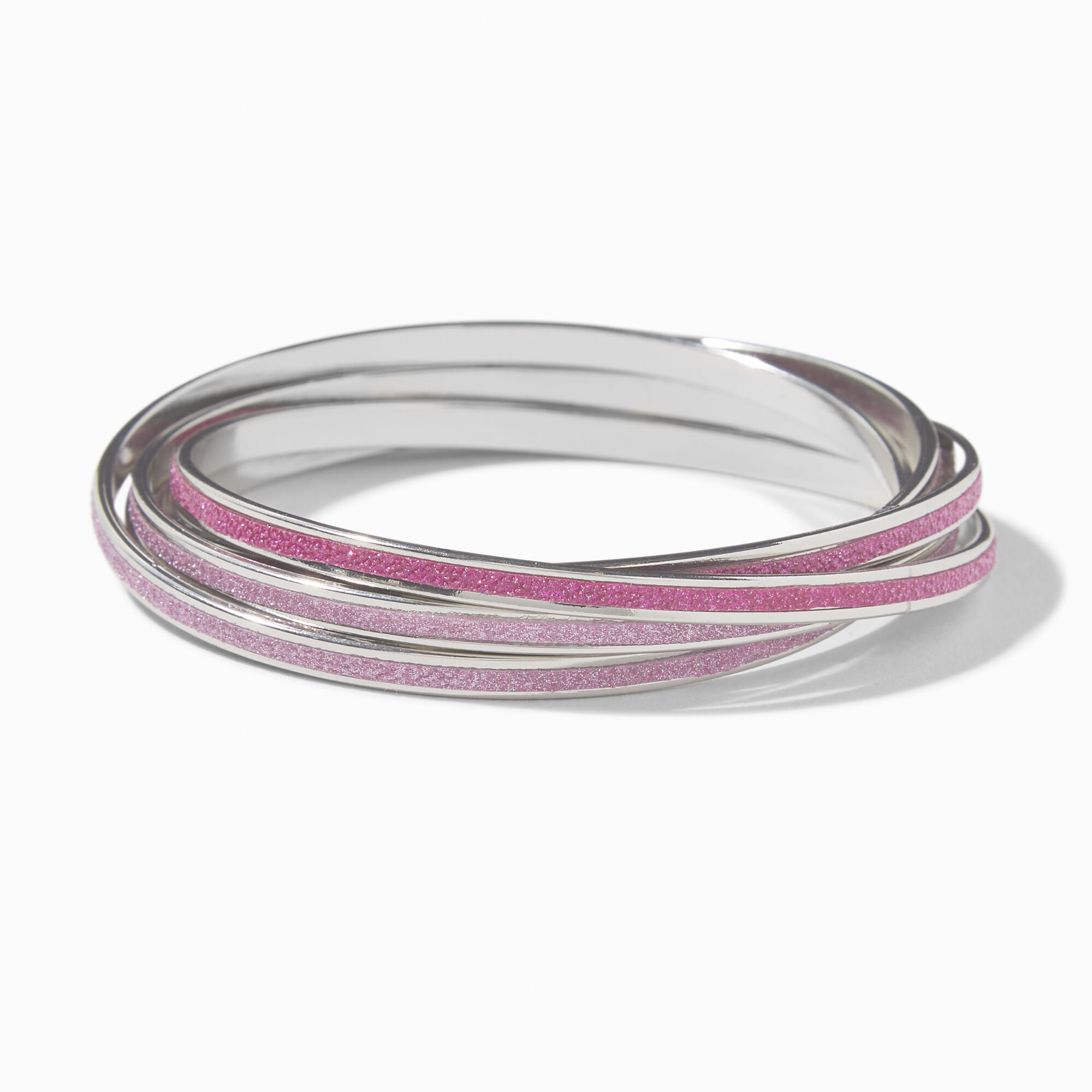 Silver tone 5 in 1 Pink Glitter Bangle Bracelet Claire s US
