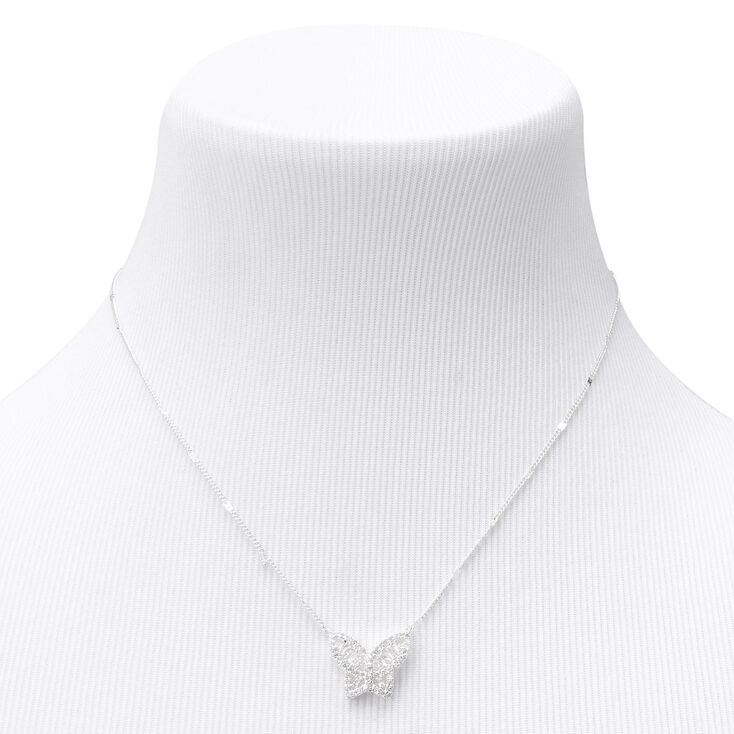 Silver Cubic Zirconia Butterfly Pendant Necklace,