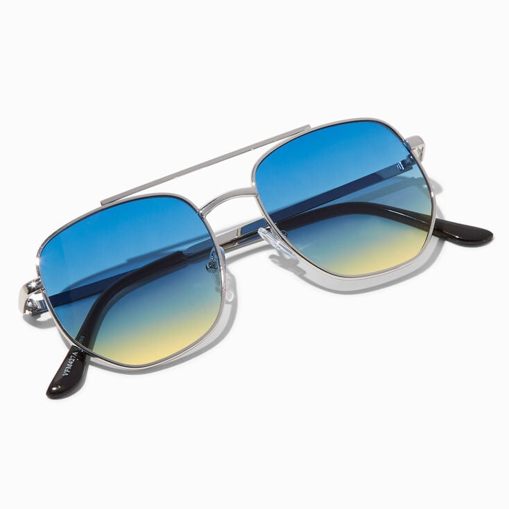Faded Blue Lens Silver Aviator Sunglasses,