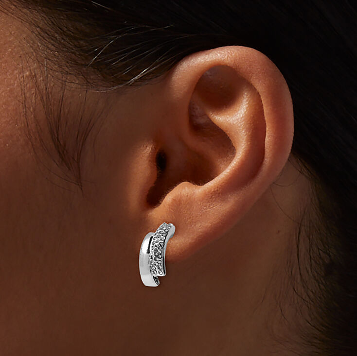 Silver-tone Crystal Double Decker Stud Earrings,