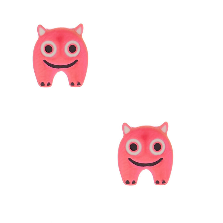 Quirky Monster Stud Earrings - Pink,