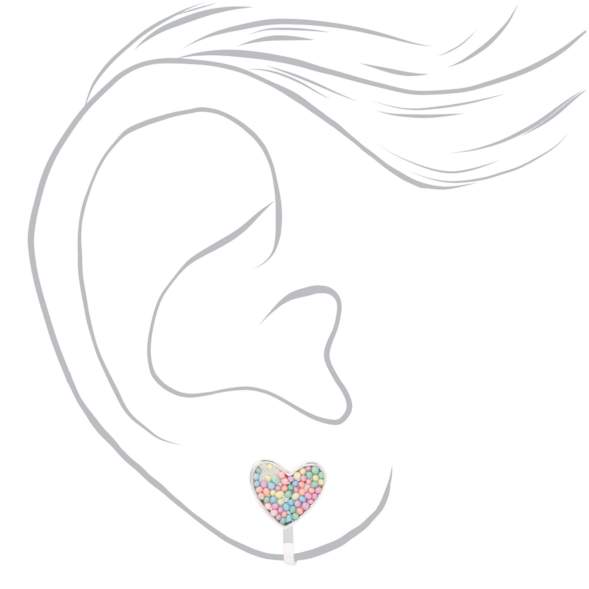 Clous d'oreilles à clip cœurs pastel couleur argentée,