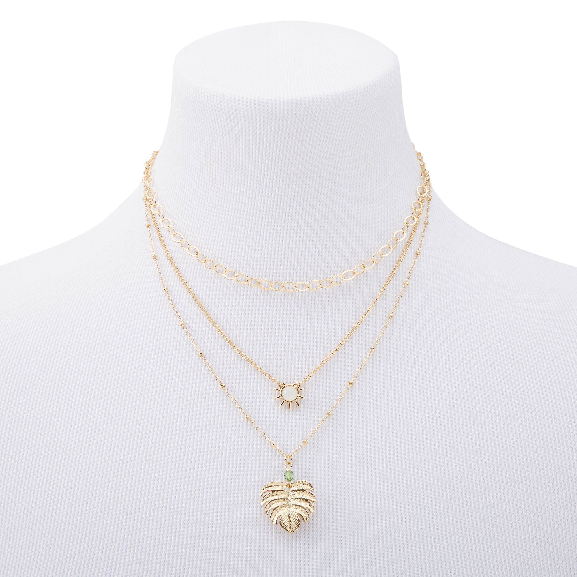 Gold Palm Leaf Stone Multi Strand Choker Necklace,