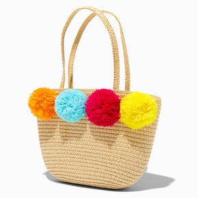 Claire&#39;s Club Rainbow Puff Straw Tote,