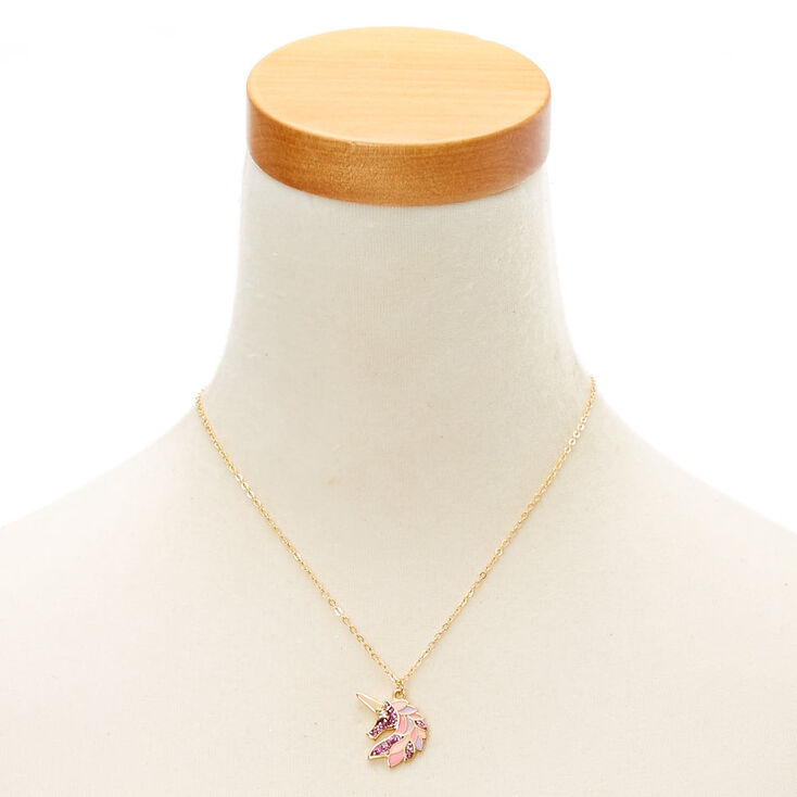 Gold-Tone Pink Glitter Unicorn Pendant Necklace,