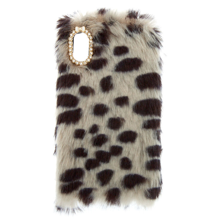 Claire's Coque de portable en fausse fourrure tachetée - Compatible avec iPhone X/XS