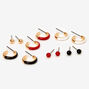 Black, Red, &amp; White Ball Stud &amp; Hoop Earrings - 6 Pack,