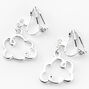 Silver Cloud Outline Clip-On Drop Earrings,
