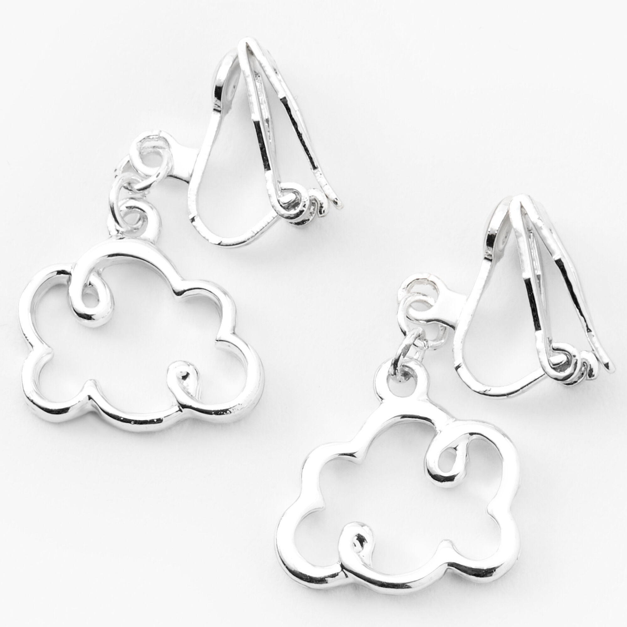 View Claires Tone Cloud Outline Clip On Drop Earrings Silver information