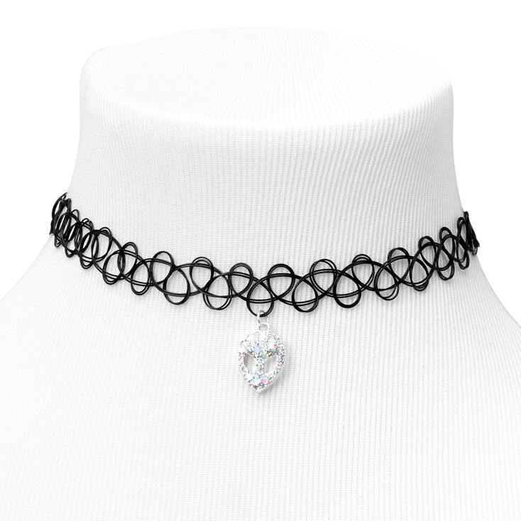 Outer Space Alien Tattoo Choker Necklace - Black,