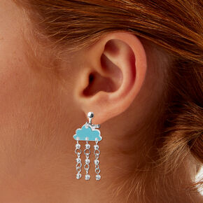 Blue Rain Cloud 1.5&quot; Clip-On Drop Earrings,