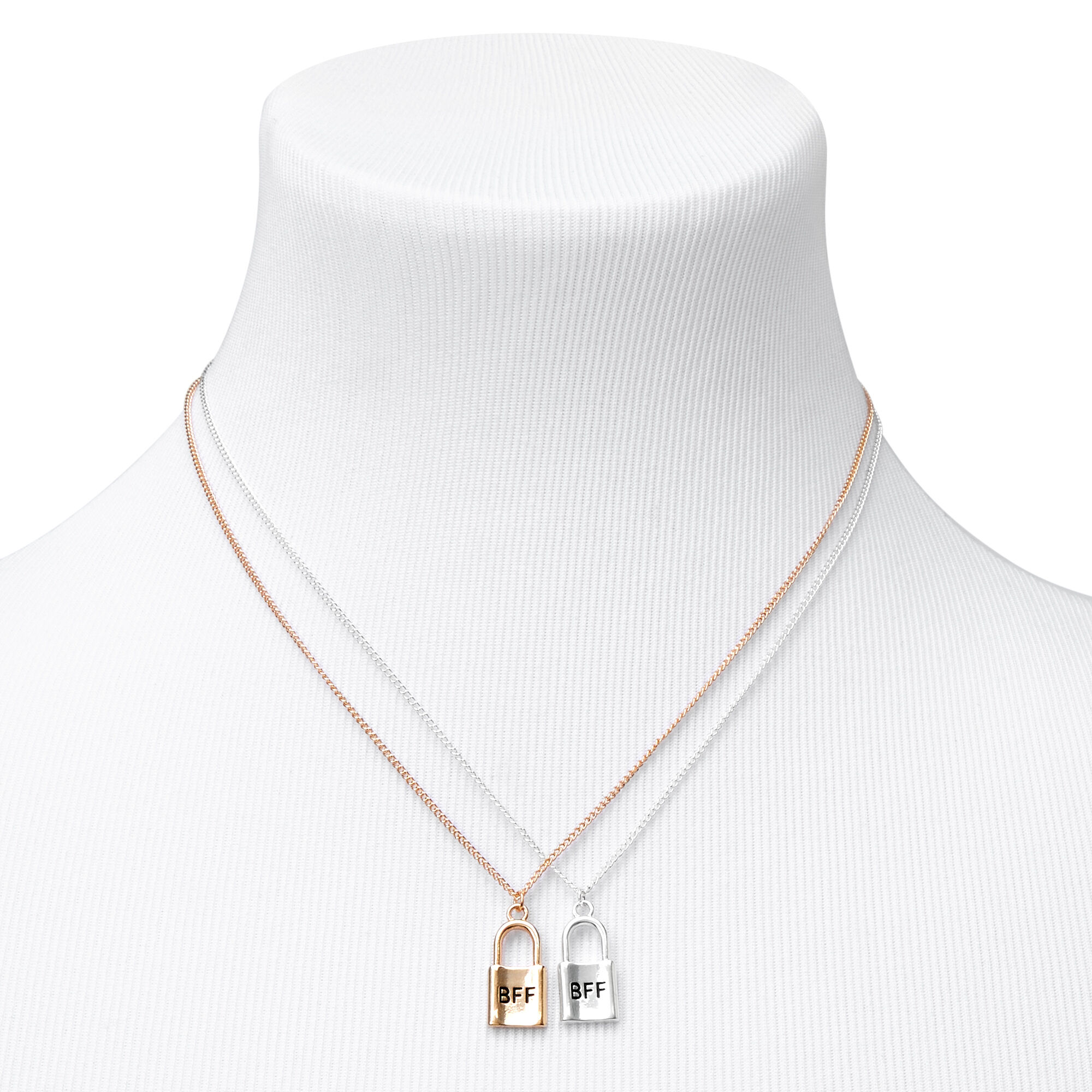 Best Friends Mixed Metal Padlock Pendant Necklaces - 2 Pack,