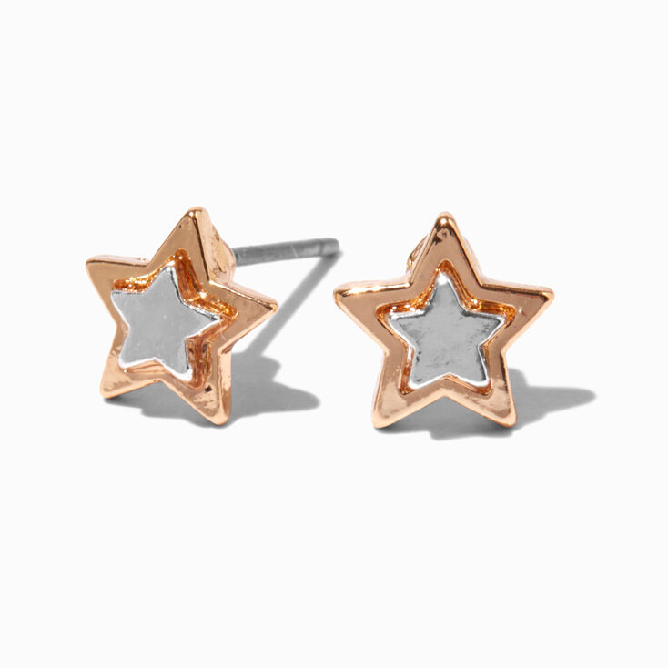 Mixed Metal Star Stud Earrings,