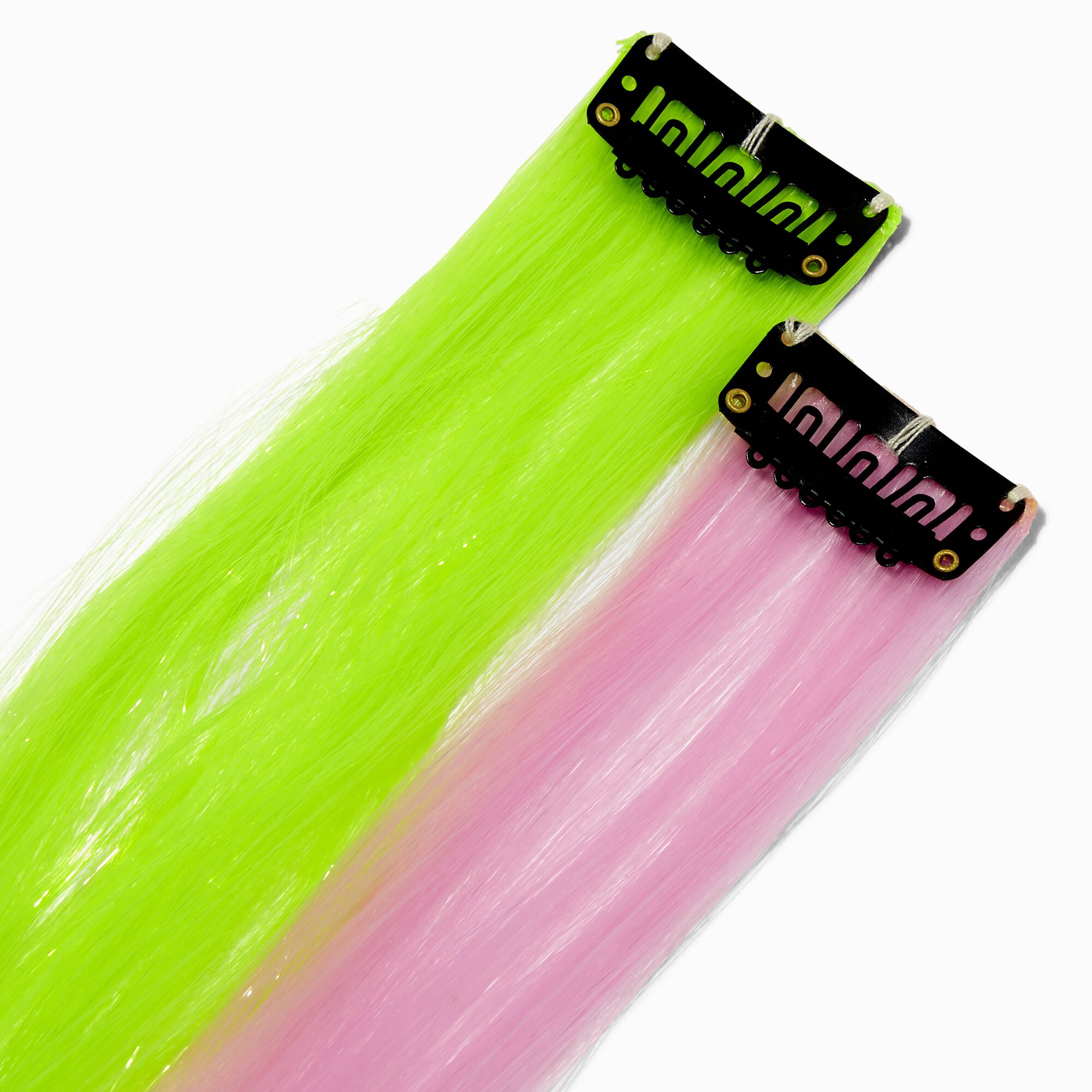 Halloween Pink & Green Faux Hair Clip In Extensions - 2 Pack,