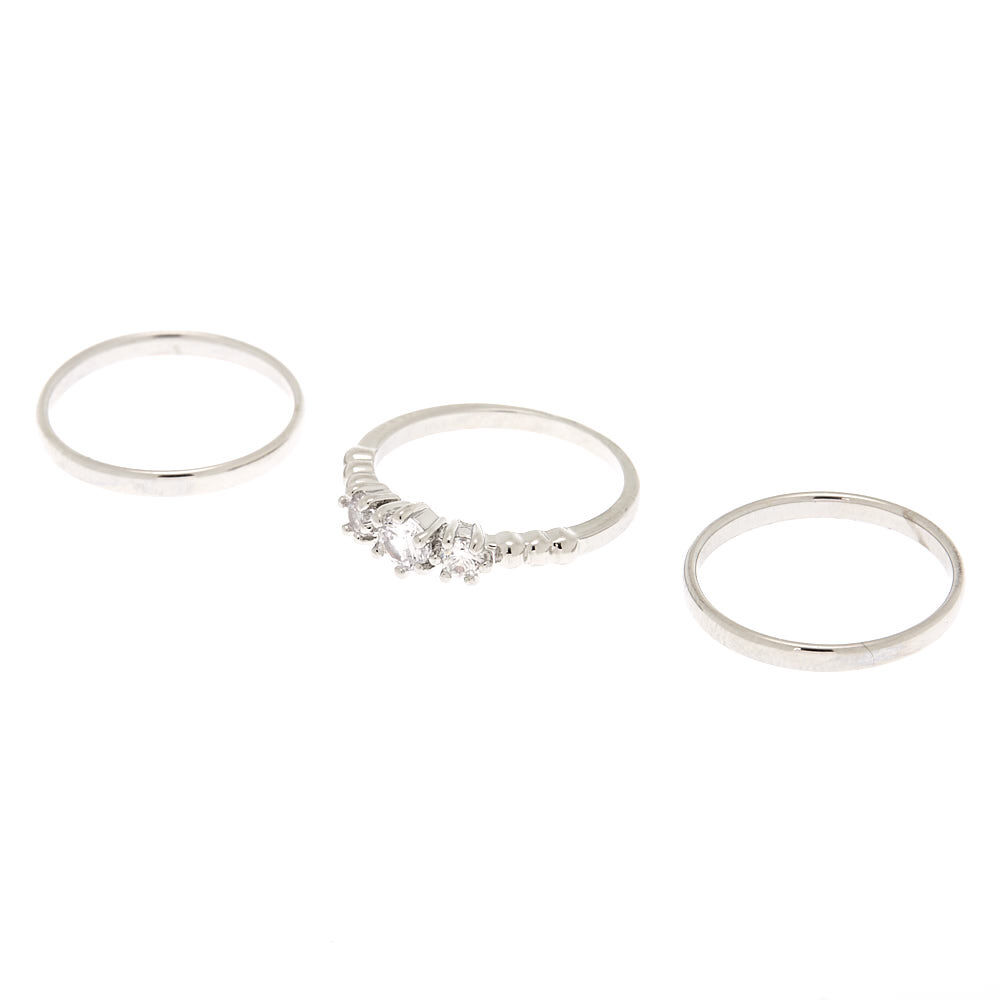 Silver Triple Cubic Zirconia Rings 3 Pack Claire s