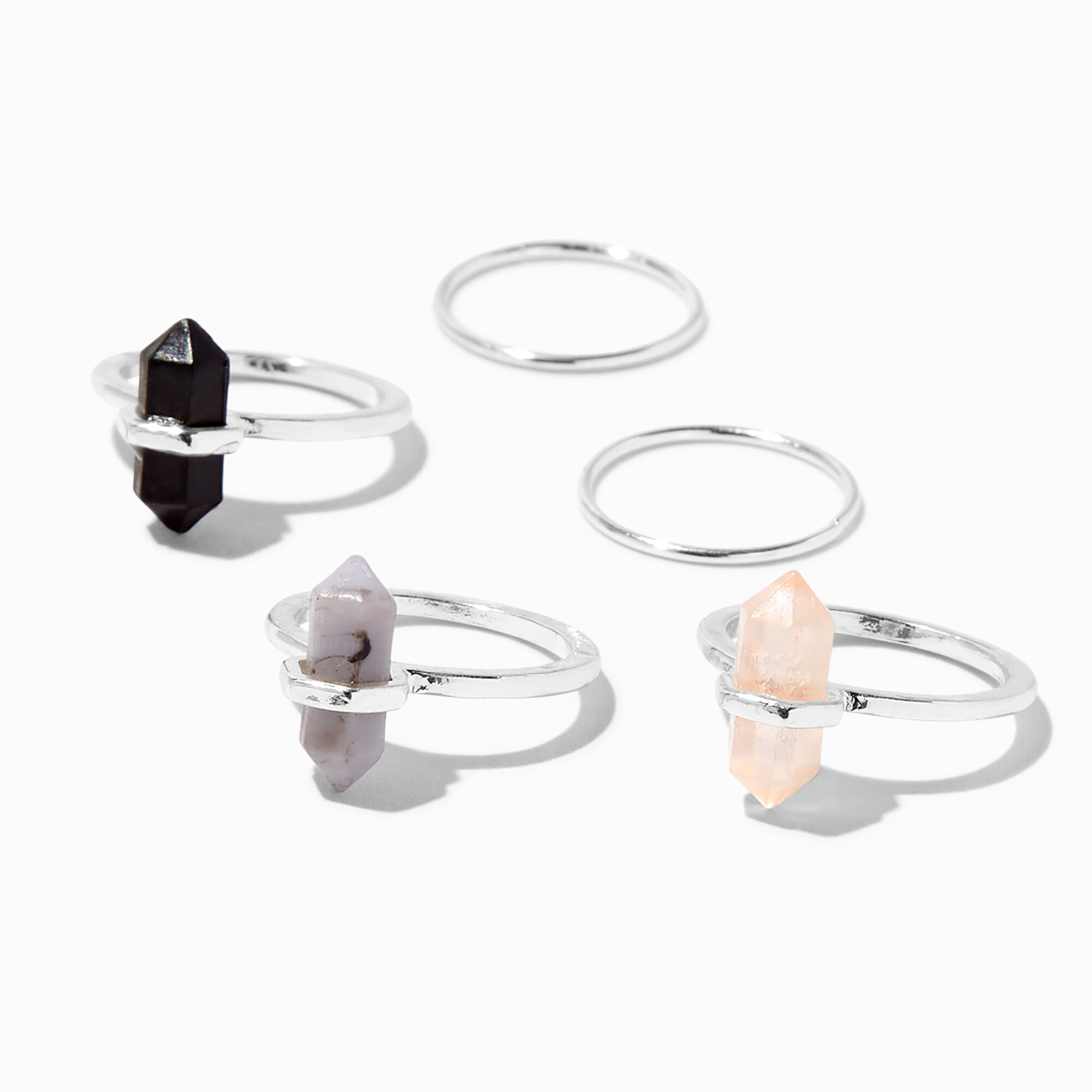 View Claires Mystical Gem Rings 5 Pack Silver information