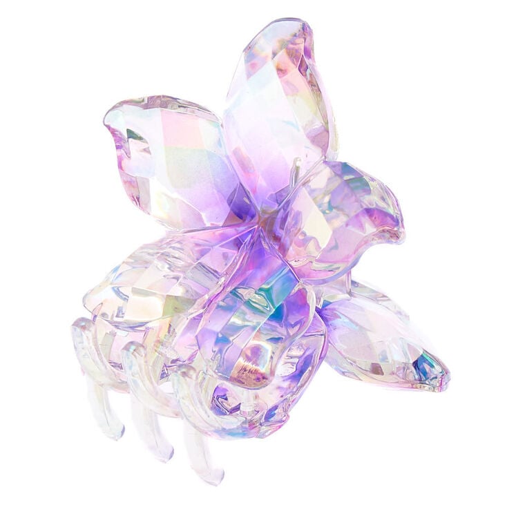 Clear Iridescent Flower Hair Claw - Purple,