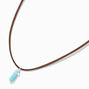 Turquoise Mystical Gem Pendant Brown Cord Necklace,