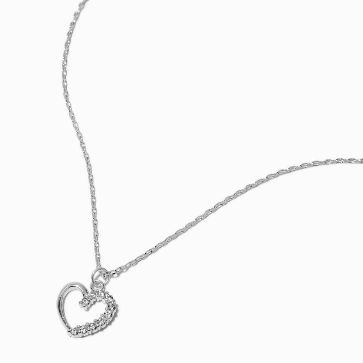 Silver-tone Half Crystal Heart Pendant Necklace ,