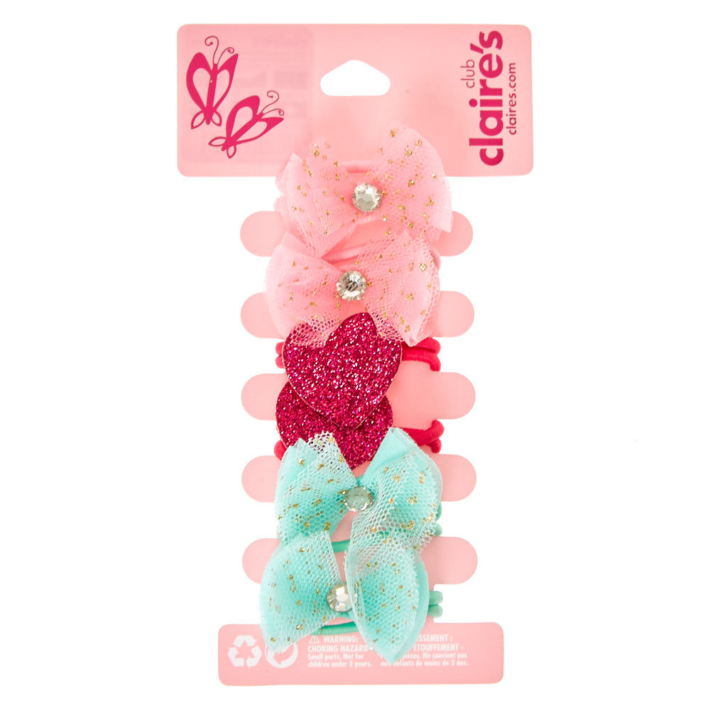 Kids 6 Pack Chiffon Bow Heart Hair Bobbles,