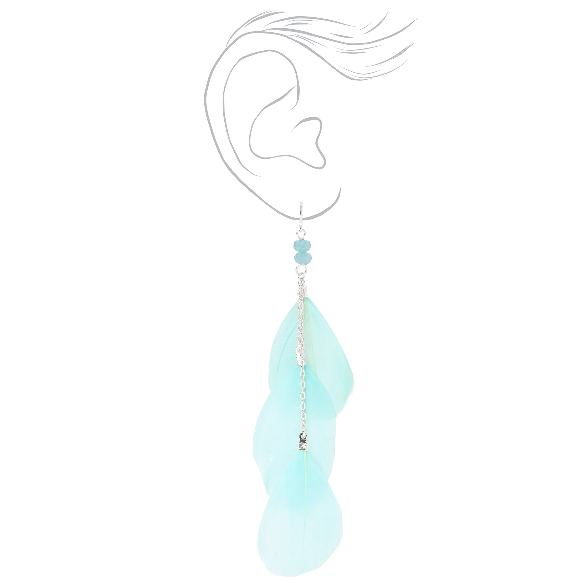 Mint Feather 5" Drop Earrings,