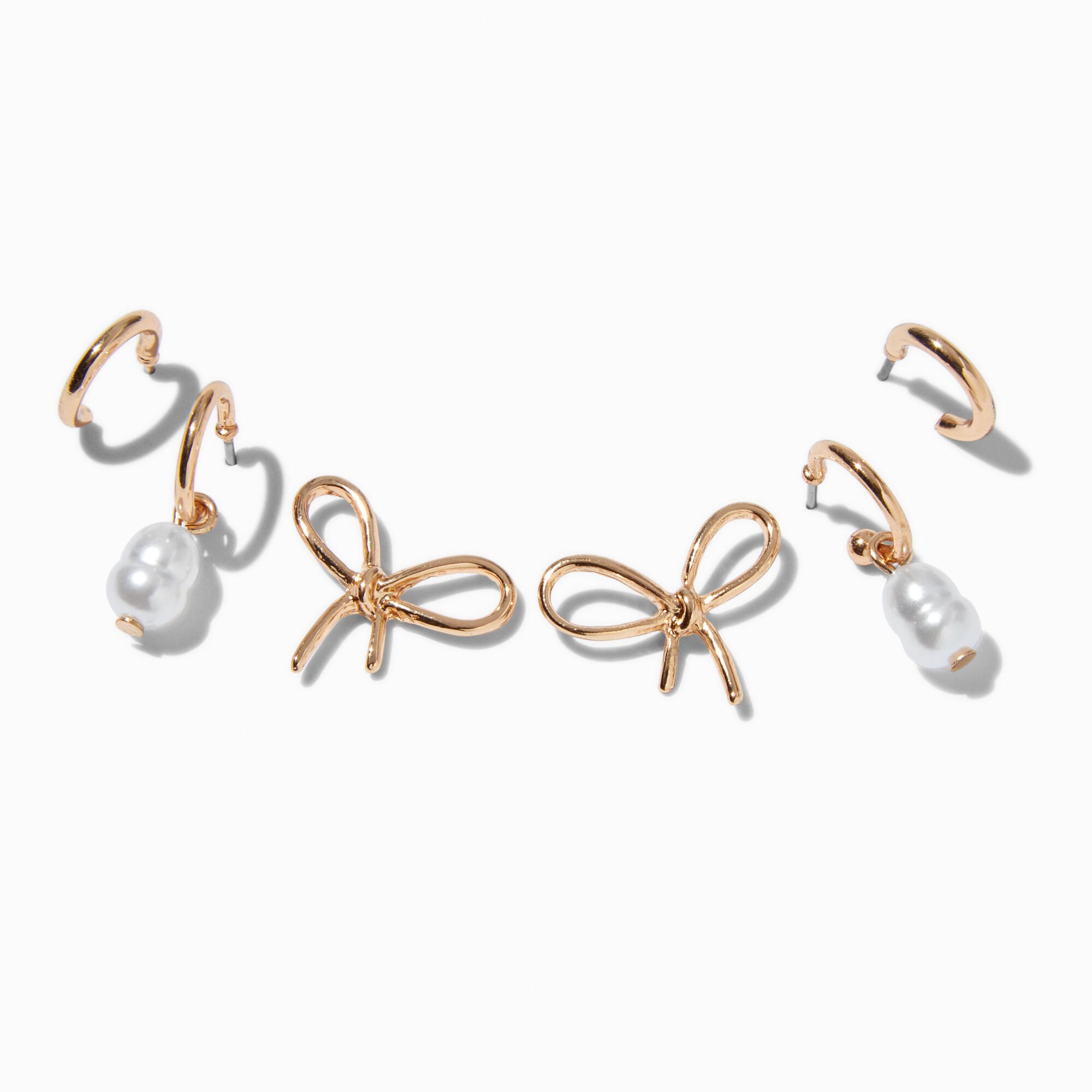 Boucles d'oreilles empilables perle d'imitation nœud noué couleur dorée - Lot de 3,