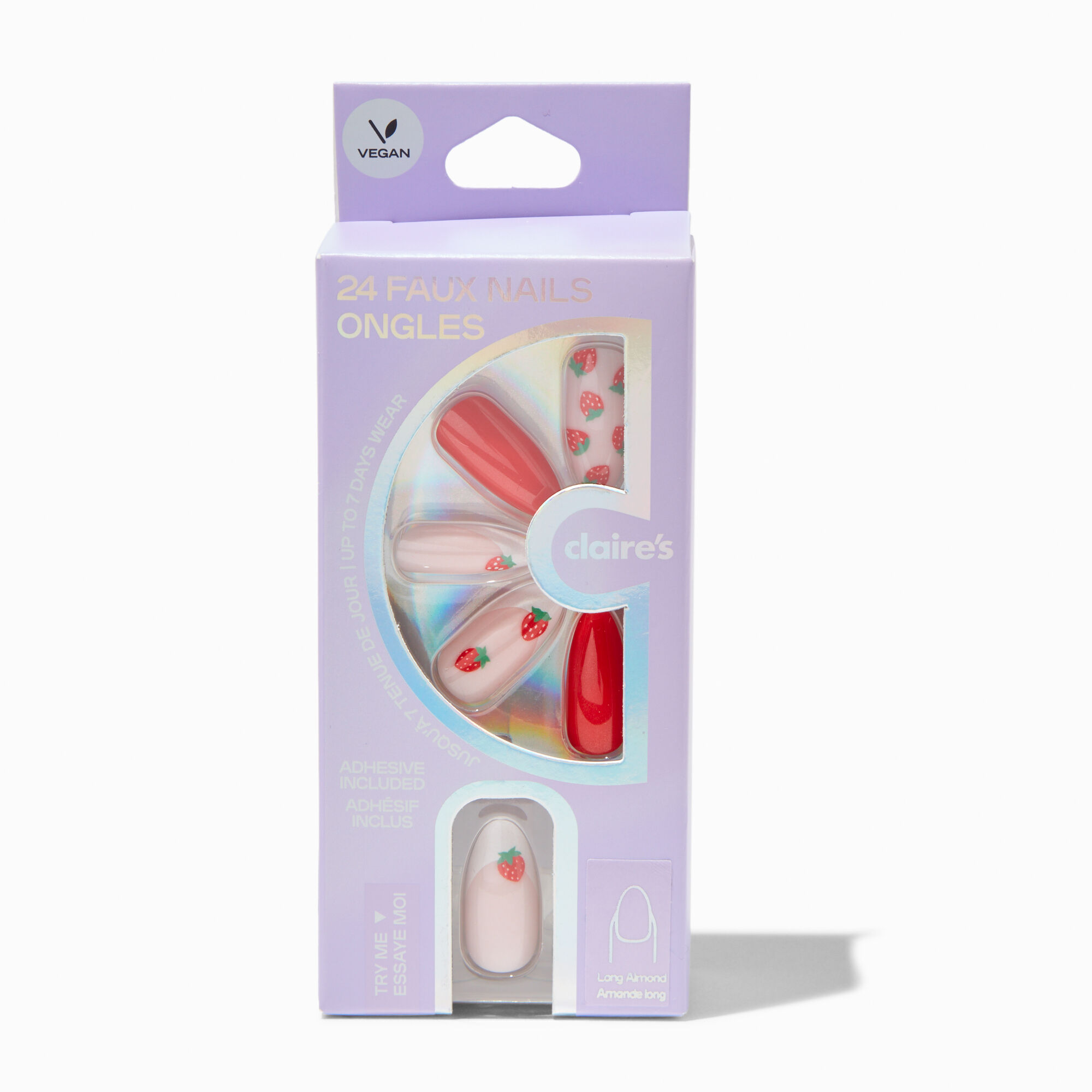 French Strawberry Stiletto Vegan Faux Nail Set - 24 Pack