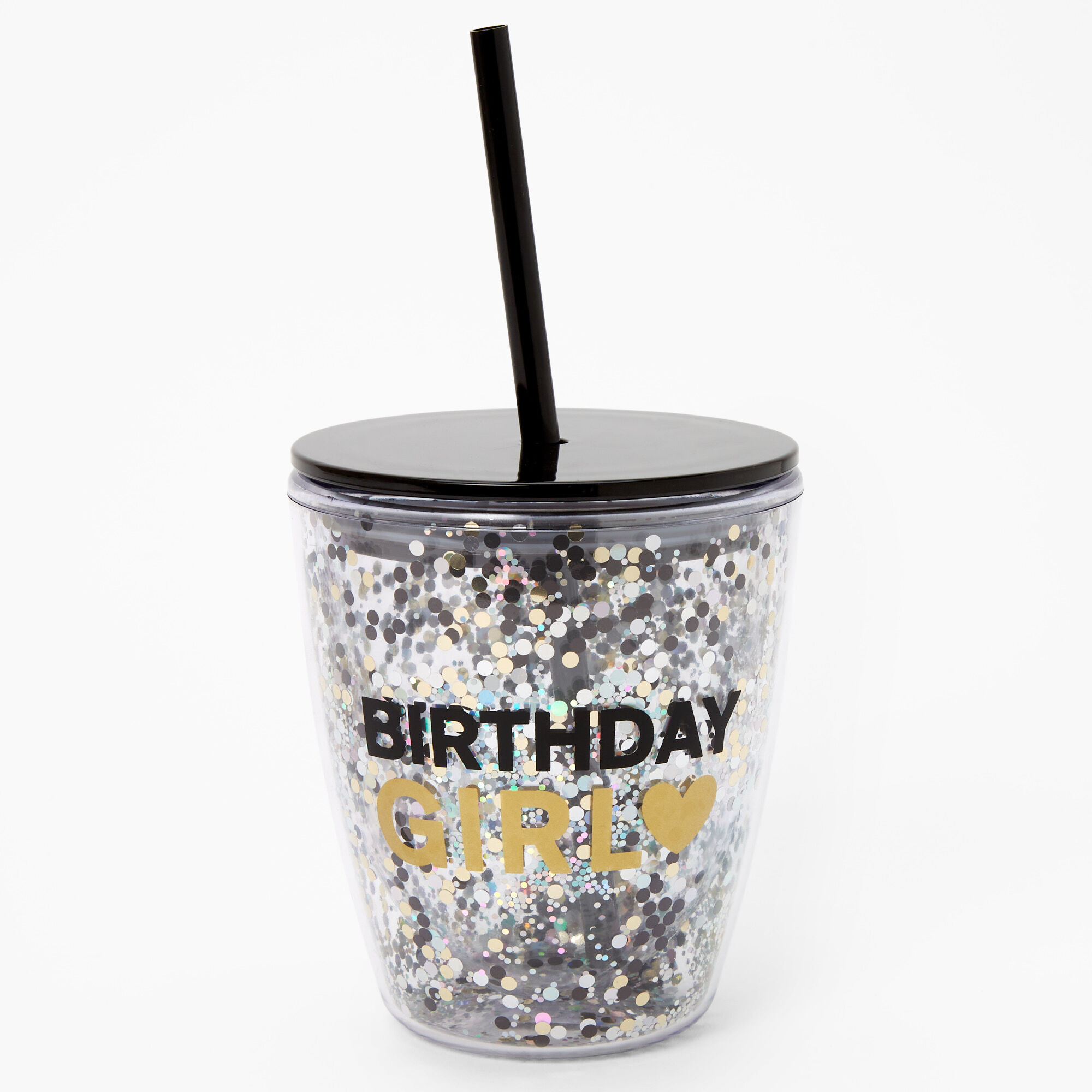 Claire's Gobelet à sequins « Birthday Girl » noir et couleur dorée