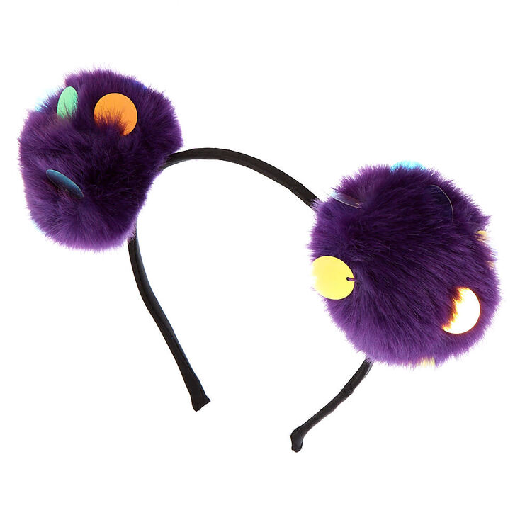 Sequin Pom Pom Cat Ears Headband Purple Claire S