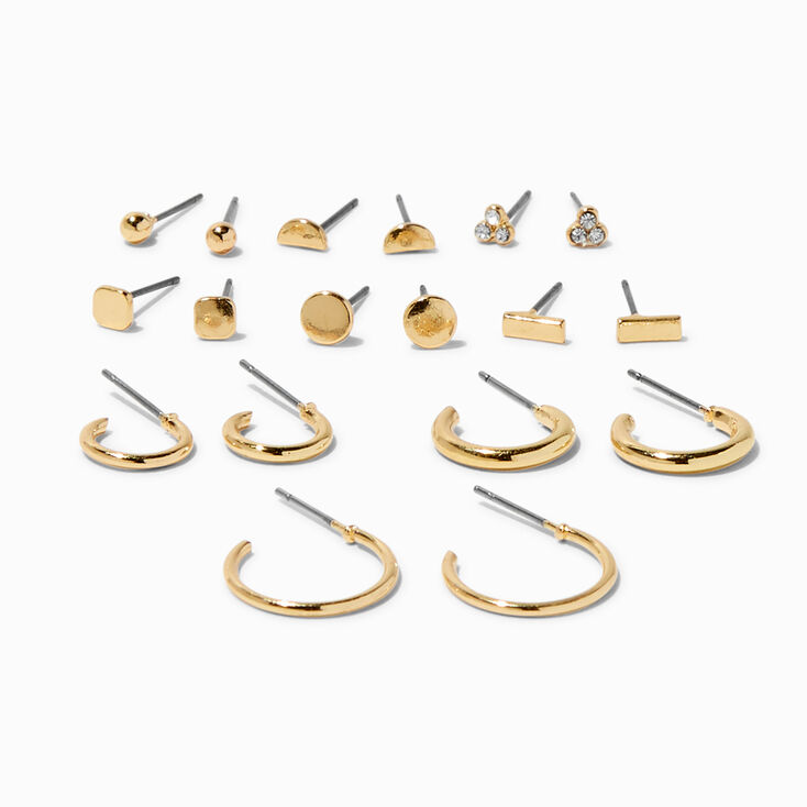 Gold-tone Mini Geometric Earrings Set- 9 Pack ,