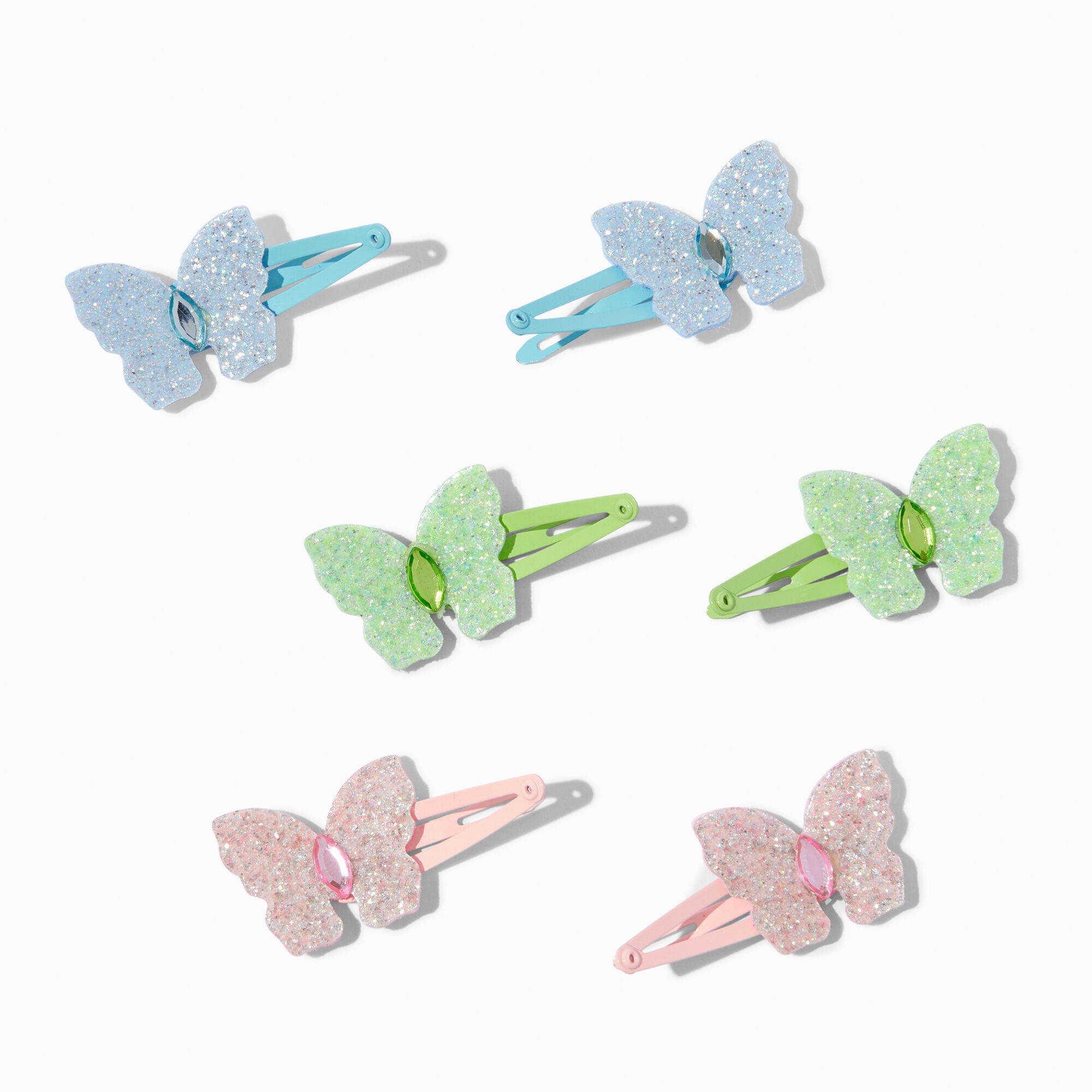 Claire's Club Glitter Butterfly Snap Hair Clips - 6 Pack,