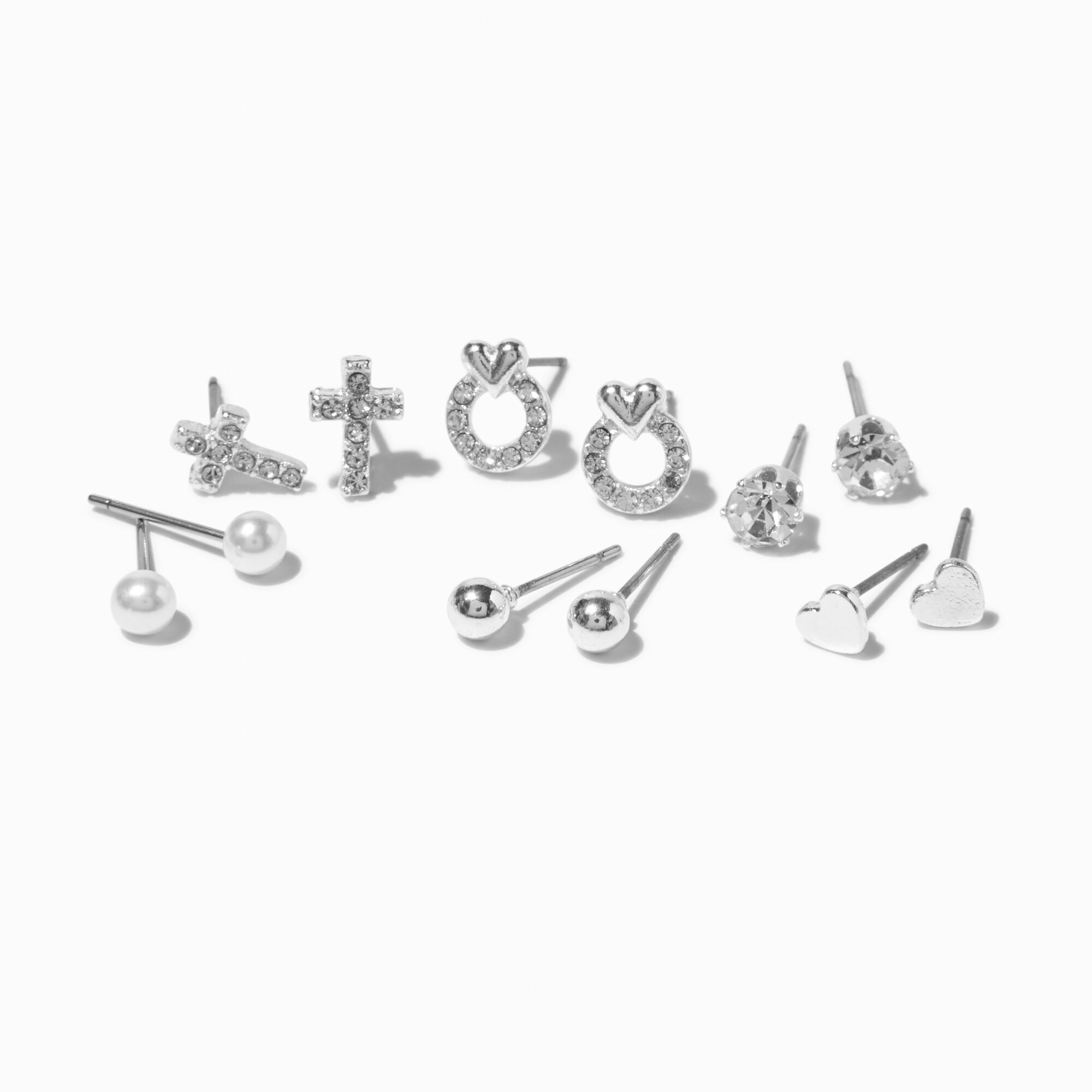 View Claires Mixed Love Stud Earrings 6 Pack Silver information