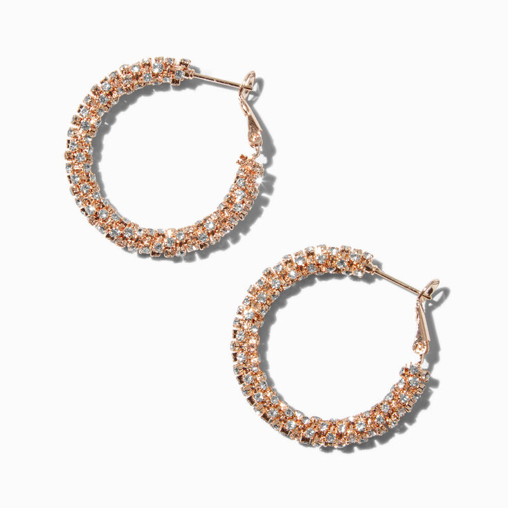 Rose Gold-tone Crystal 30mm Hoop Earrings ,