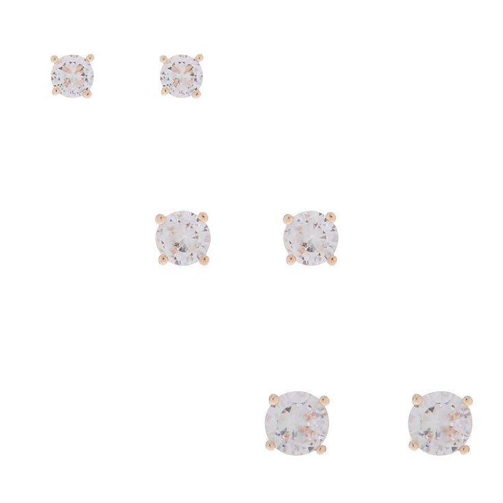 Rose Gold Cubic Zirconia Round Stud Earrings - 4MM, 5MM, 6MM,
