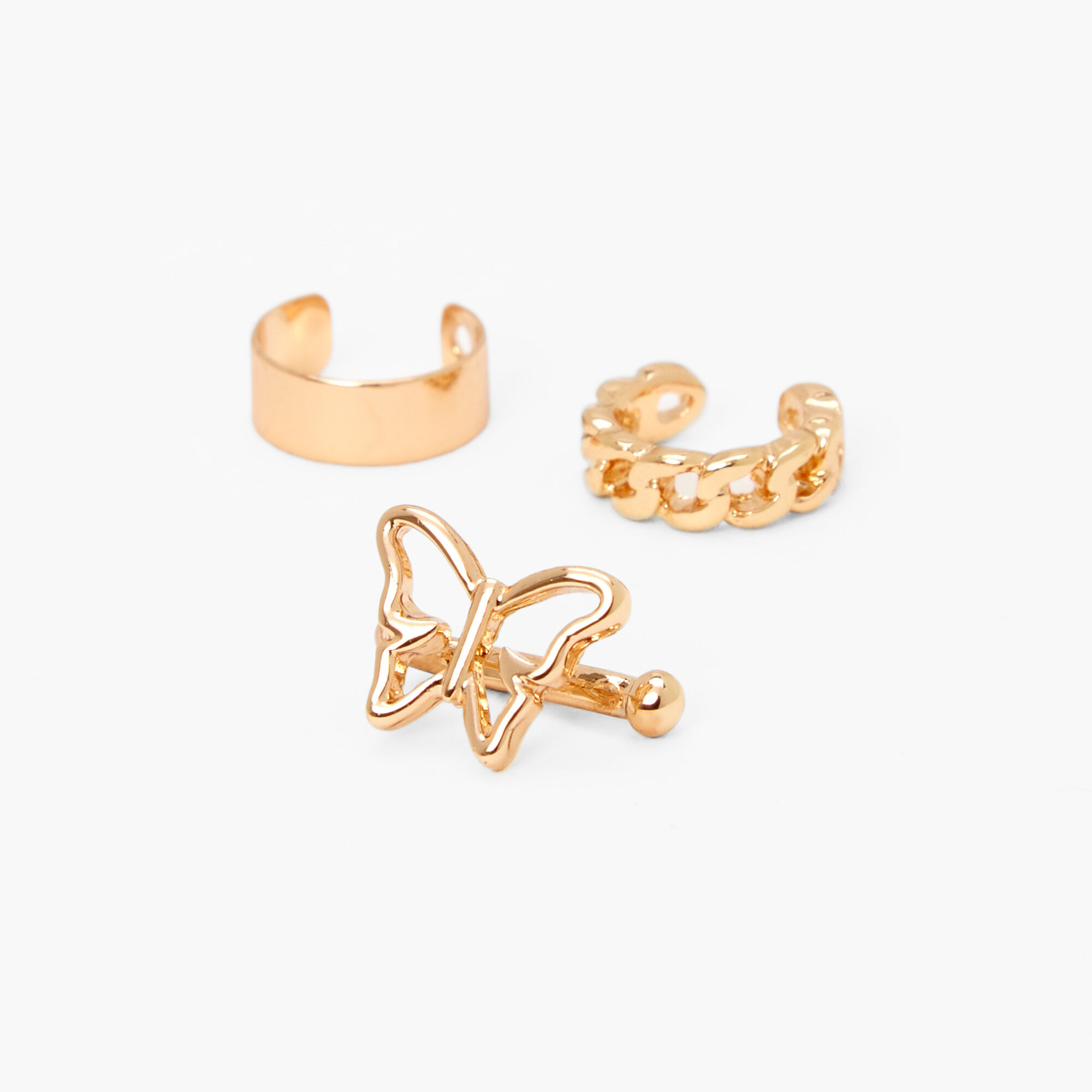 View Claires Butterfly Woven Ear Cuffs 3 Pack Gold information