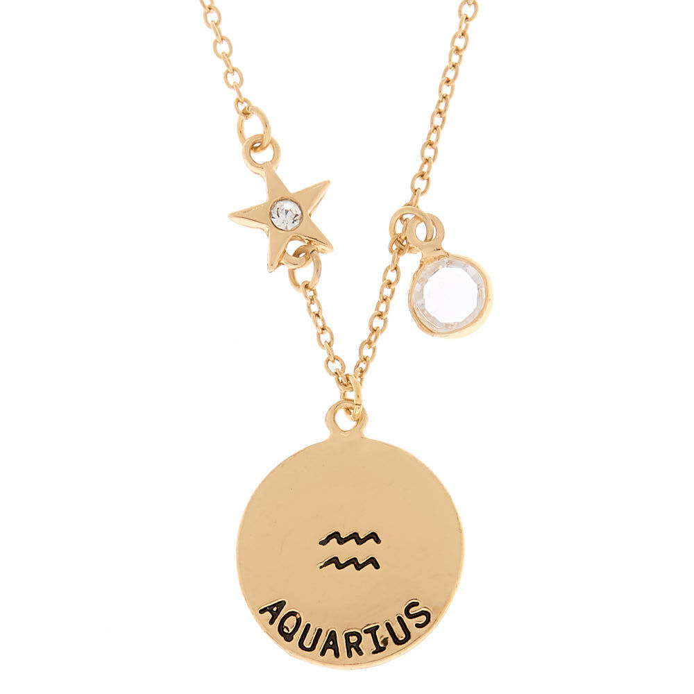 Gold Zodiac Pendant Necklace - Aquarius,