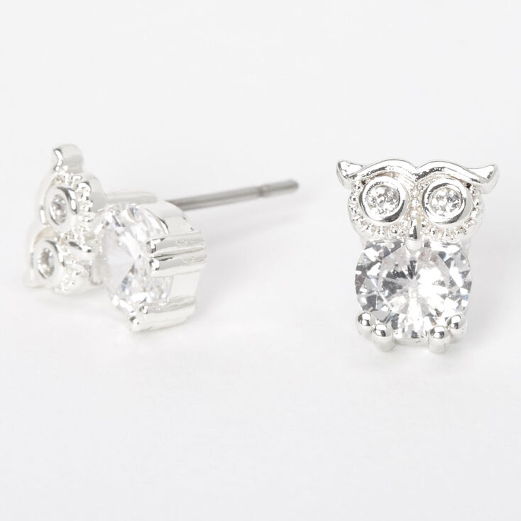 Silver Cubic Zirconia Owl Stud Earrings - 5MM | Claire's US