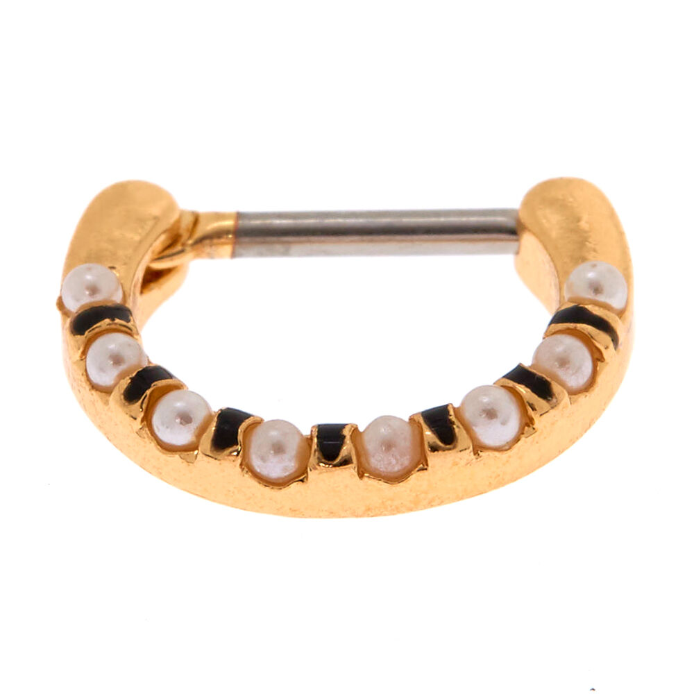16G Faux Pearl Gold Septum Ring,