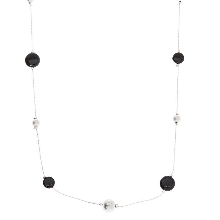 Claire's Long collier perlé métallisé couleur argentée - Noir