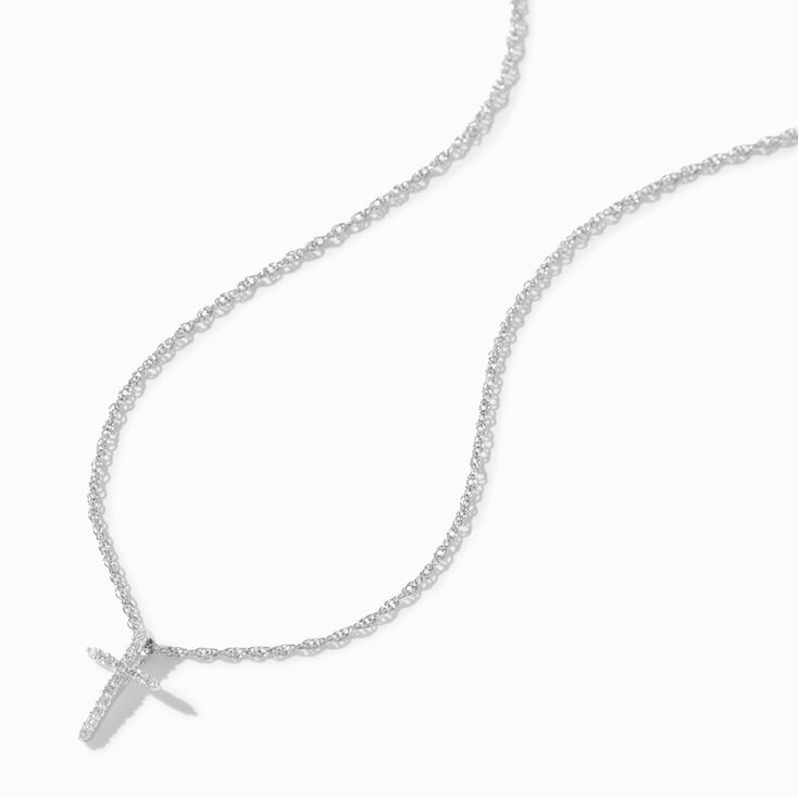 C LUXE by Claire&#39;s Sterling Silver 1/20 ct. tw. Laboratory Grown Diamond Cross Pendant Necklace,