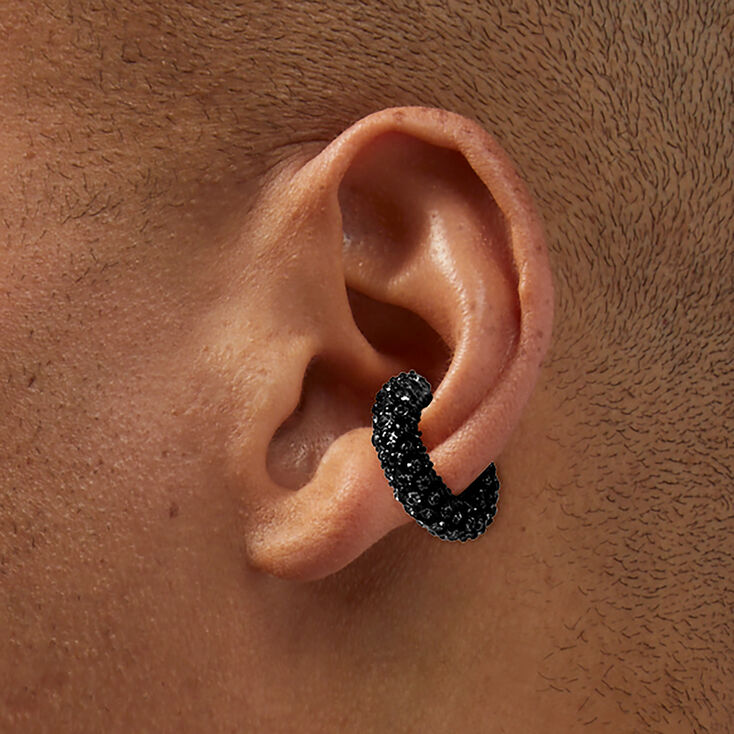 Manchette d&#39;oreille &eacute;paisse pav&eacute; strass noire,