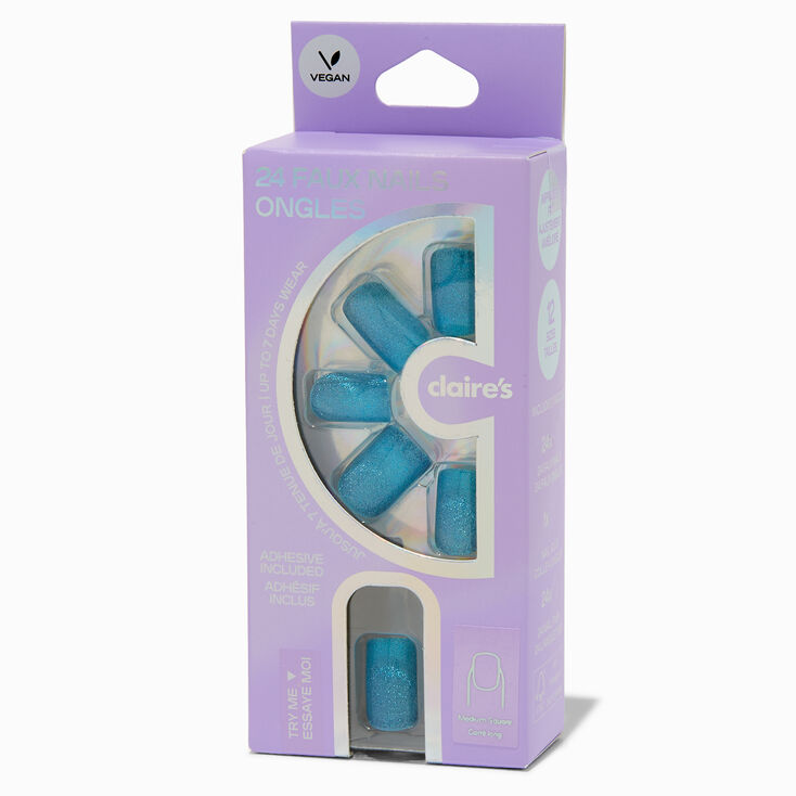 Blue Cat Eye Medium Square Vegan Faux Nail Set - 24 Pack,