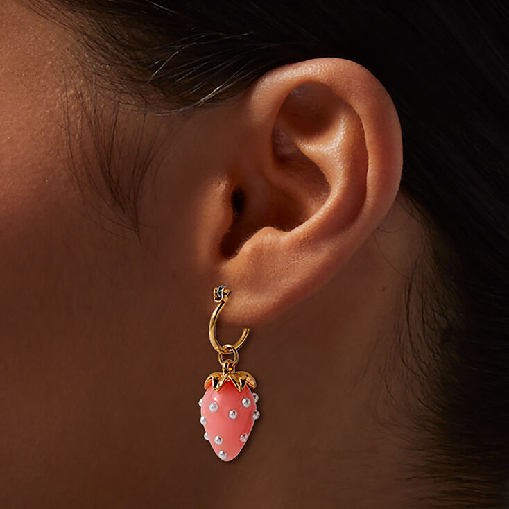 Pastel Pink Strawberry Hoop Earrings,