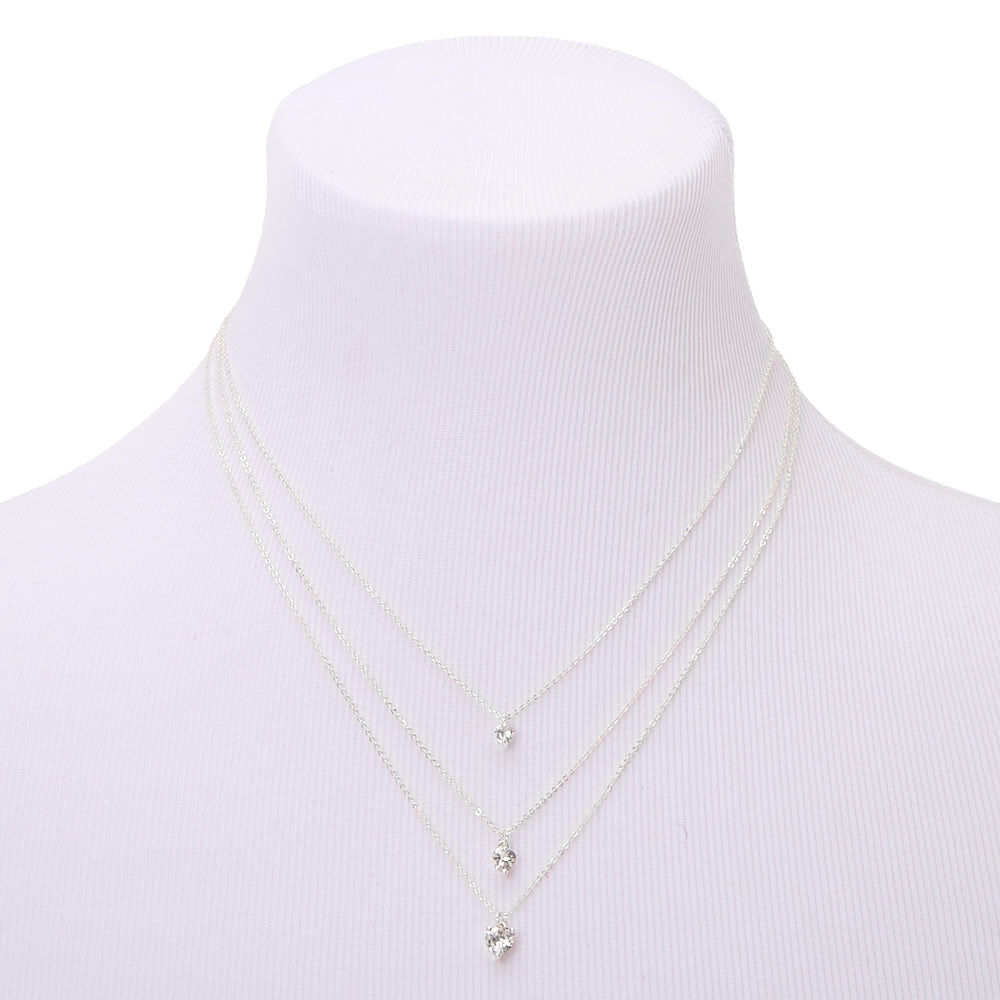 Collier multi-rangs cœur en zircon cubique couleur argentée,