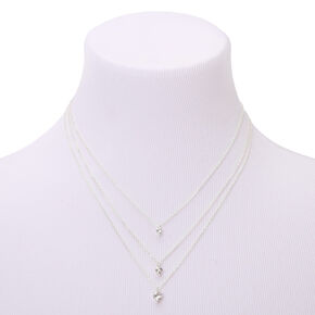 Silver-tone Cubic Zirconia Heart Multi Strand Necklace,