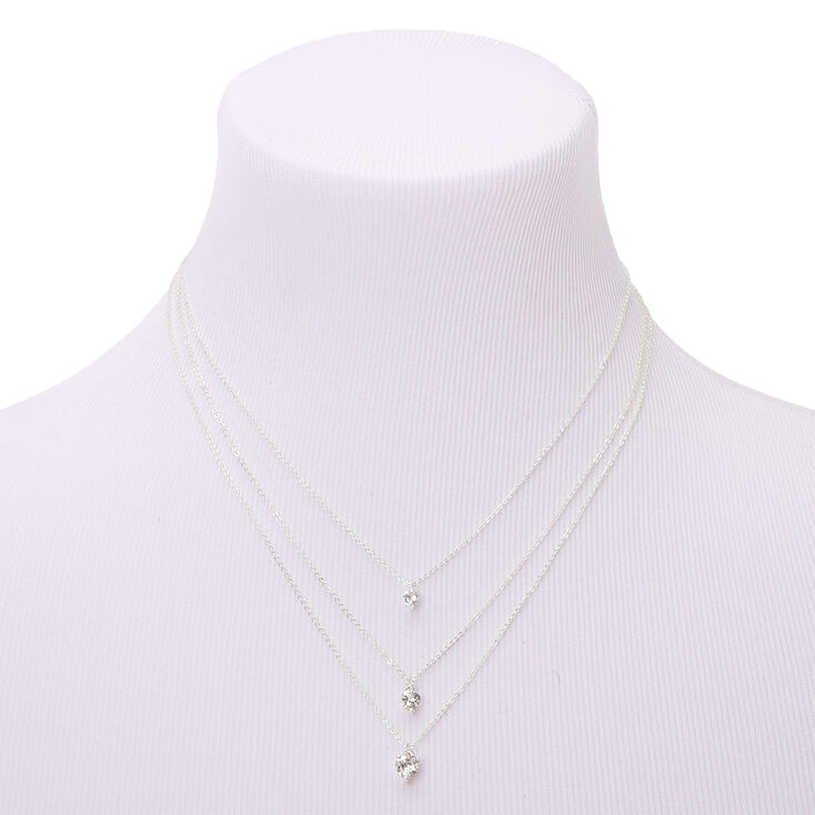 Silver-tone Cubic Zirconia Heart Multi-Strand Necklace,