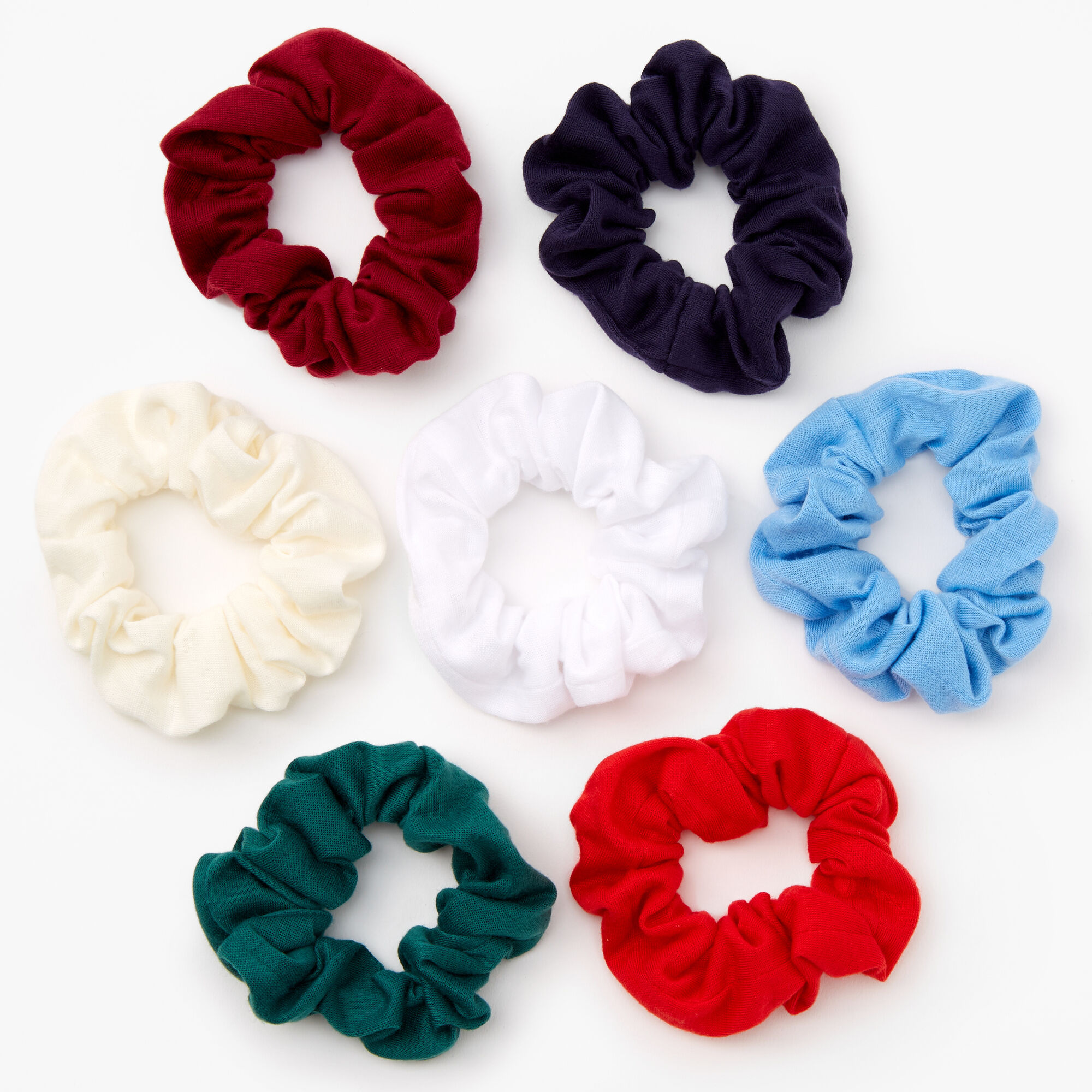 View Claires Reds Blues Solid Hair Scrunchies 7 Pack information