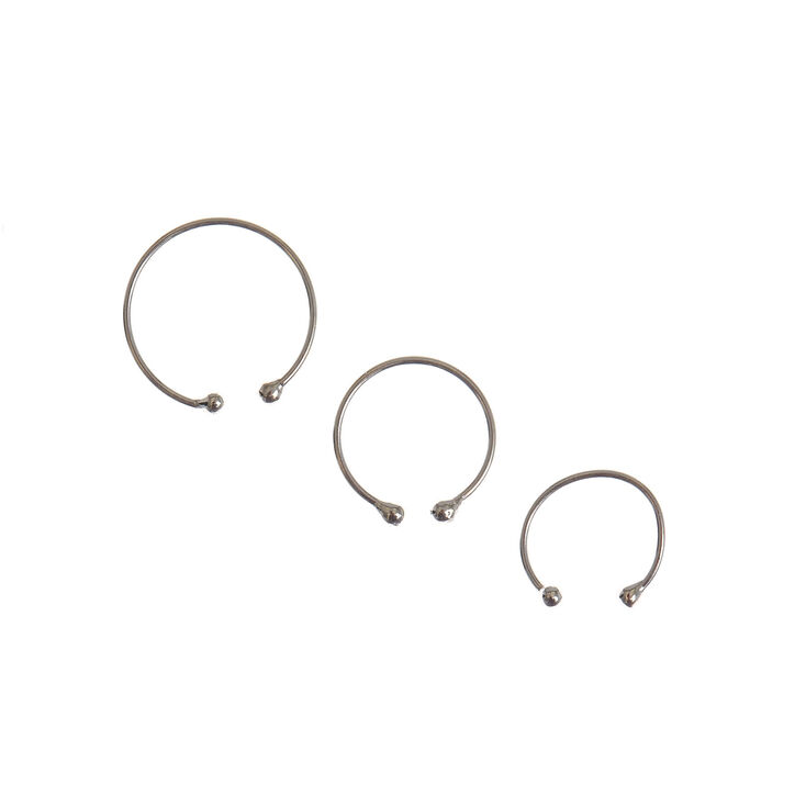 Silver-tone Graduated Faux Body Jewellery Hoops - 3 Pack,