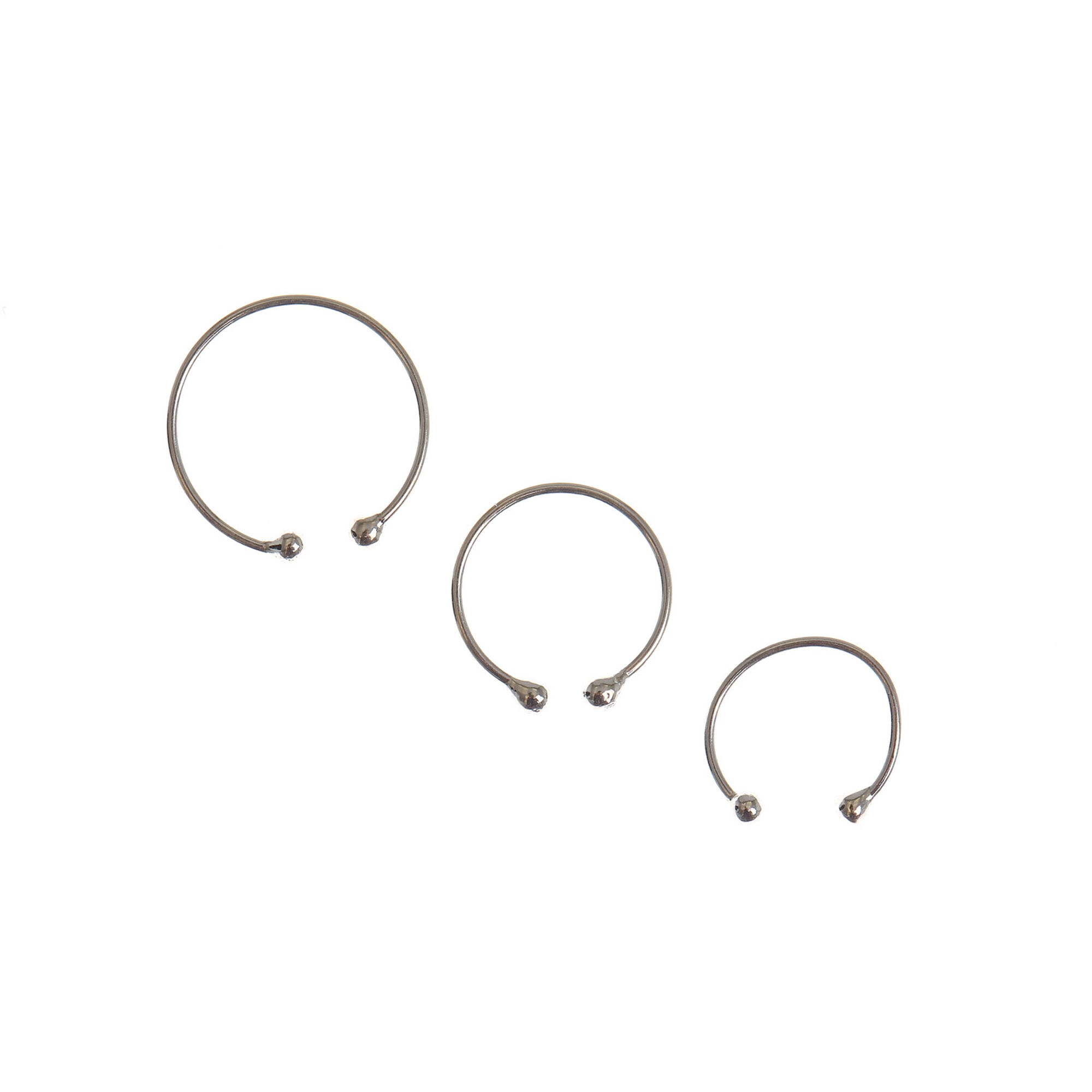 View Claires Tone Graduated Faux Body Jewelry Hoops 3 Pack Silver information